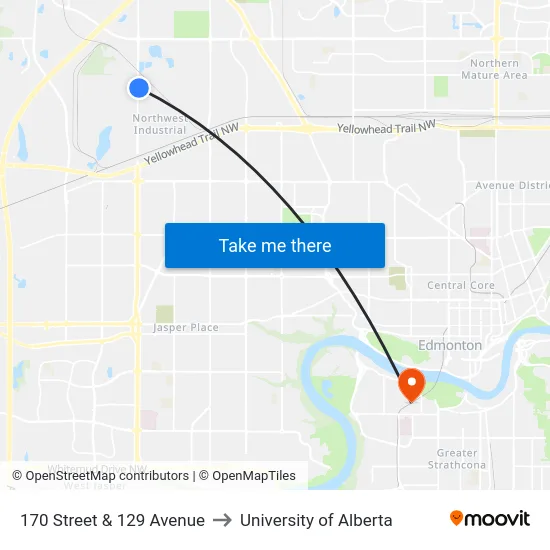 170 Street & 129 Avenue to University of Alberta map