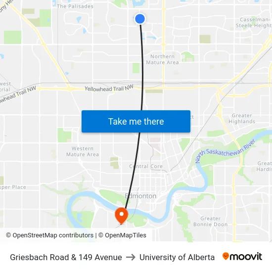 Griesbach Road & 149 Avenue to University of Alberta map