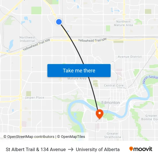 St Albert Trail & 134 Avenue to University of Alberta map