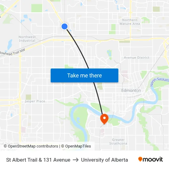 St Albert Trail & 131 Avenue to University of Alberta map