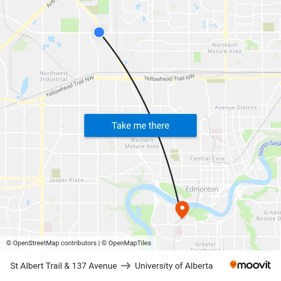 St Albert Trail & 137 Avenue to University of Alberta map