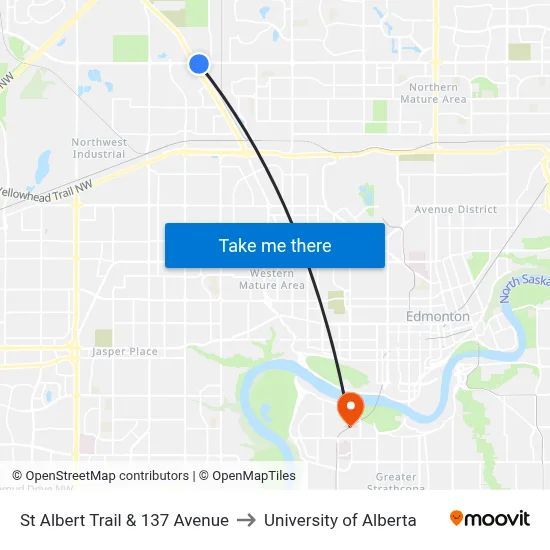 St Albert Trail & 137 Avenue to University of Alberta map