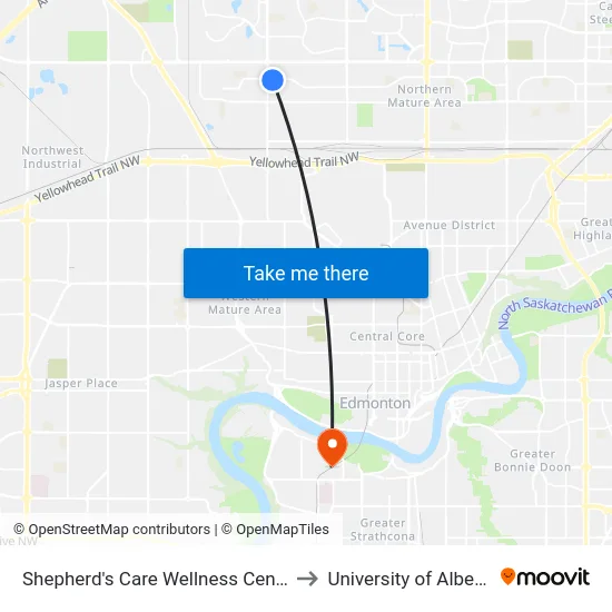 Shepherd's Care Wellness Centre to University of Alberta map