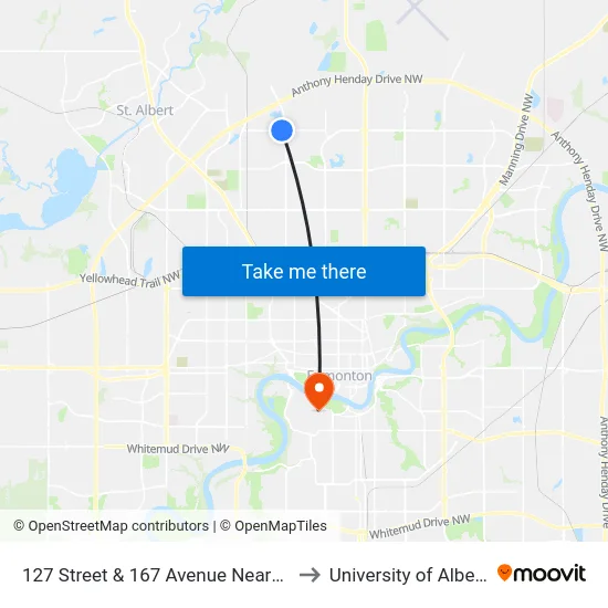 127 Street & 167 Avenue Nearside to University of Alberta map