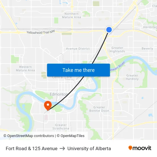 Fort Road & 125 Avenue to University of Alberta map