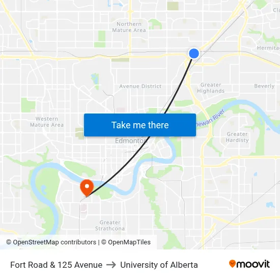 Fort Road & 125 Avenue to University of Alberta map