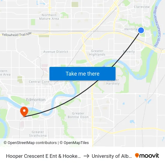 Hooper Crescent E Ent & Hooke Road to University of Alberta map