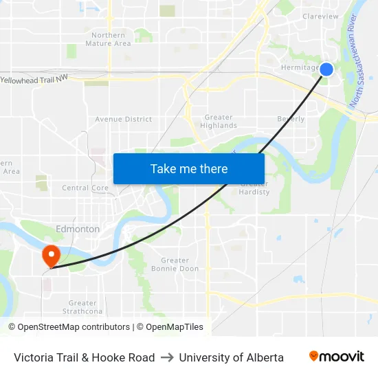 Victoria Trail & Hooke Road to University of Alberta map