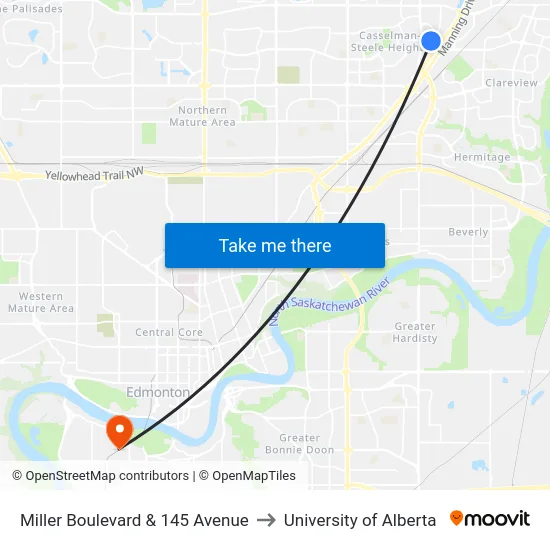 Miller Boulevard & 145 Avenue to University of Alberta map