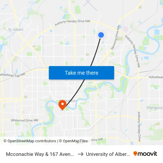 Mcconachie Way & 167 Avenue to University of Alberta map