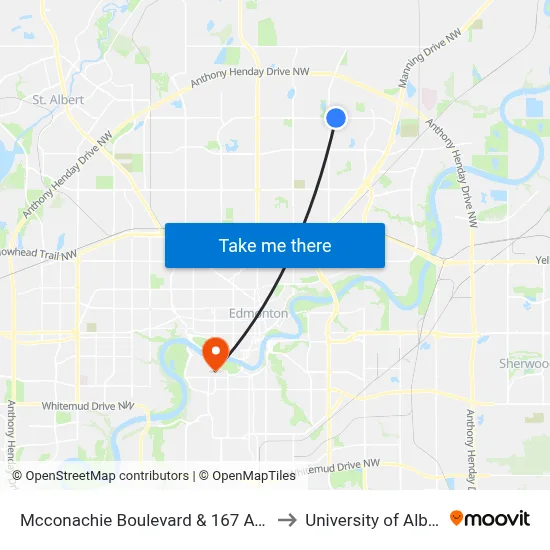 Mcconachie Boulevard & 167 Avenue to University of Alberta map