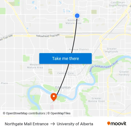 Northgate Mall Entrance to University of Alberta map