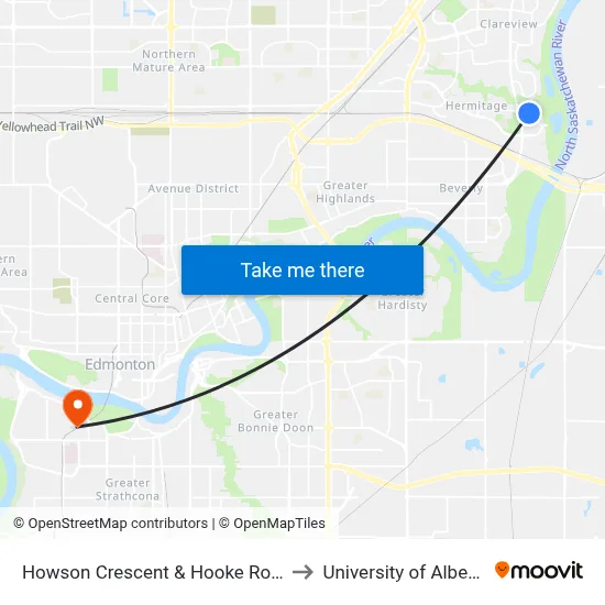 Howson Crescent & Hooke Road to University of Alberta map