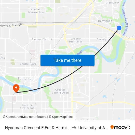 Hyndman Crescent E Ent & Hermitage Road to University of Alberta map