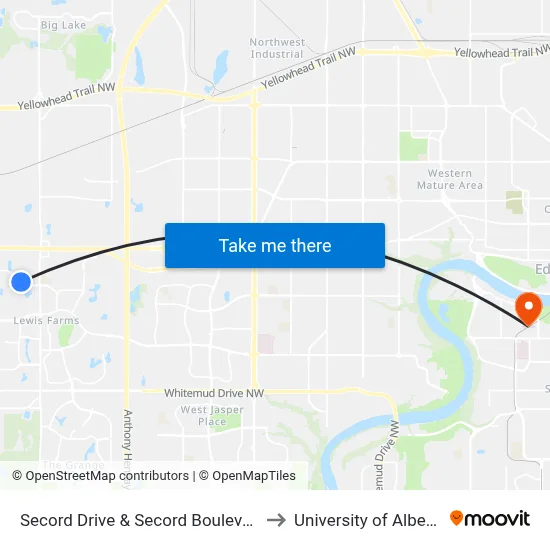 Secord Drive & Secord Boulevard to University of Alberta map