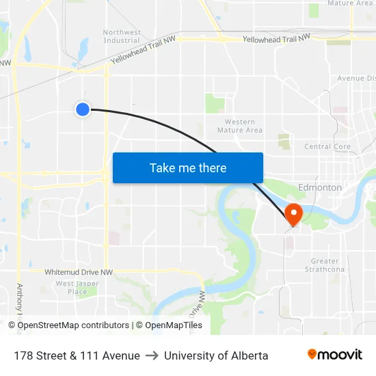 178 Street & 111 Avenue to University of Alberta map