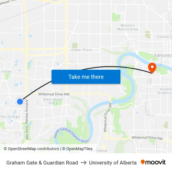 Graham Gate & Guardian Road to University of Alberta map
