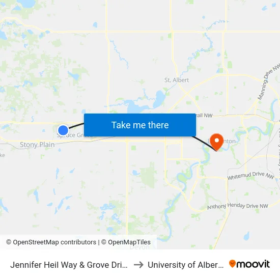 Jennifer Heil Way & Grove Drive to University of Alberta map
