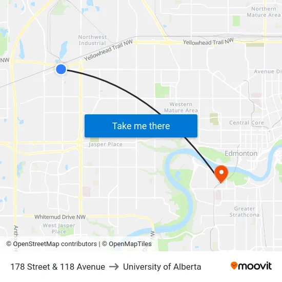 178 Street & 118 Avenue to University of Alberta map