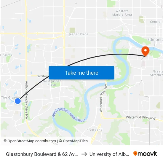 Glastonbury Boulevard & 62 Avenue to University of Alberta map
