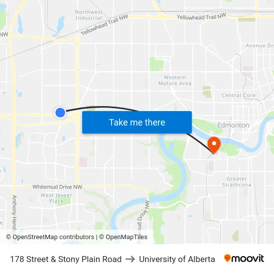 178 Street & Stony Plain Road to University of Alberta map