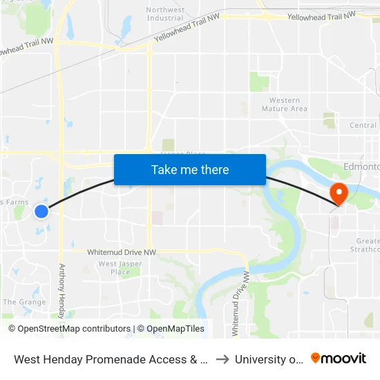 West Henday Promenade Access & Webber Greens Drive to University of Alberta map