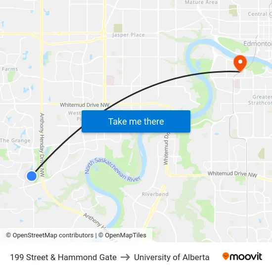 199 Street & Hammond Gate to University of Alberta map