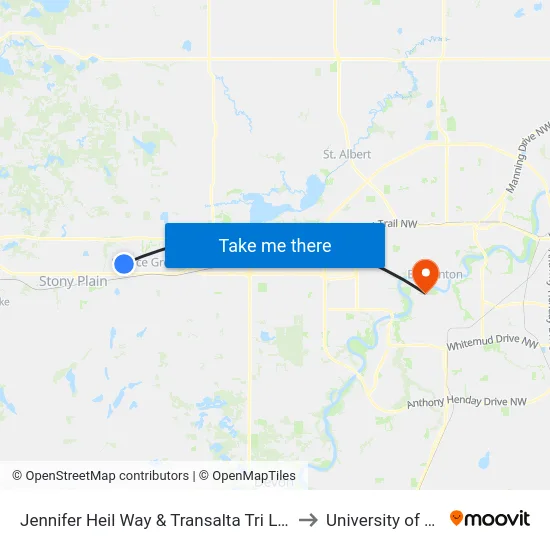 Jennifer Heil Way & Transalta Tri Leisure Centre to University of Alberta map