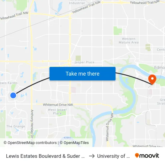 Lewis Estates Boulevard & Suder Greens Drive to University of Alberta map