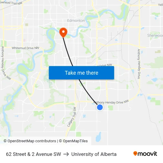 62 Street & 2 Avenue SW to University of Alberta map