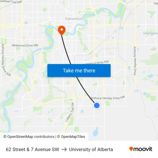 62 Street & 7 Avenue SW to University of Alberta map