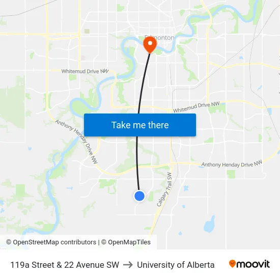 119a Street & 22 Avenue SW to University of Alberta map