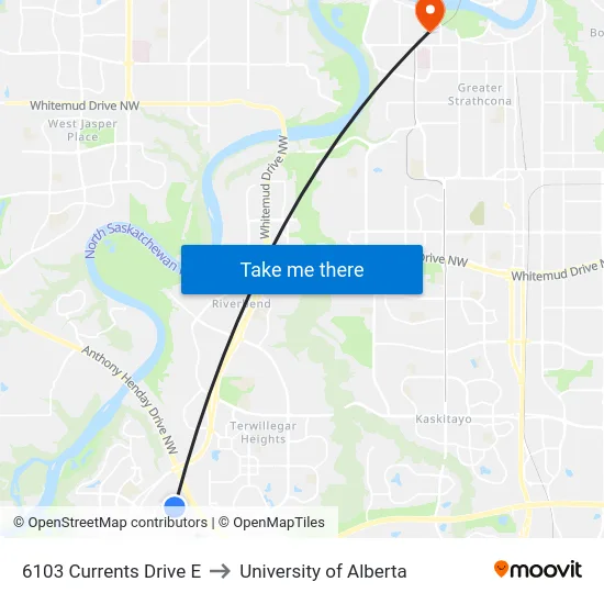 6103 Currents Drive E to University of Alberta map
