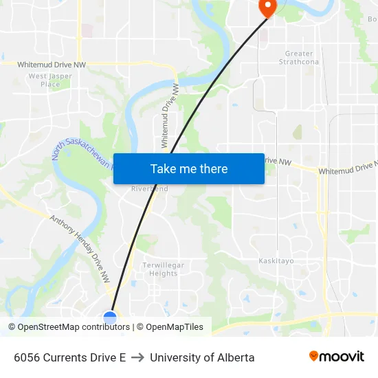 6056 Currents Drive E to University of Alberta map