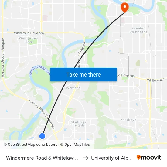 Windermere Road & Whitelaw Lane to University of Alberta map