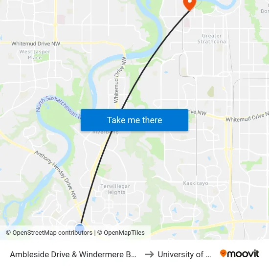 Ambleside Drive & Windermere Boulevard SW to University of Alberta map