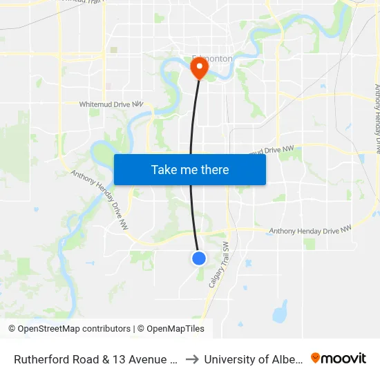 Rutherford Road & 13 Avenue SW to University of Alberta map