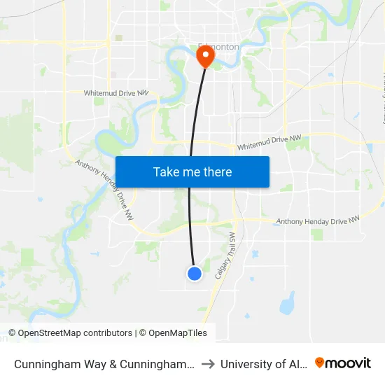 Cunningham Way & Cunningham Way SW to University of Alberta map
