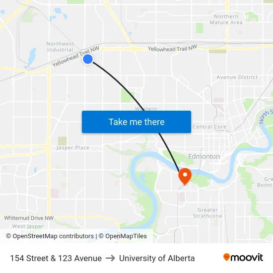 154 Street & 123 Avenue to University of Alberta map