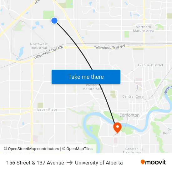 156 Street & 137 Avenue to University of Alberta map