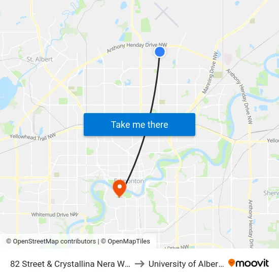 82 Street & Crystallina Nera Way to University of Alberta map