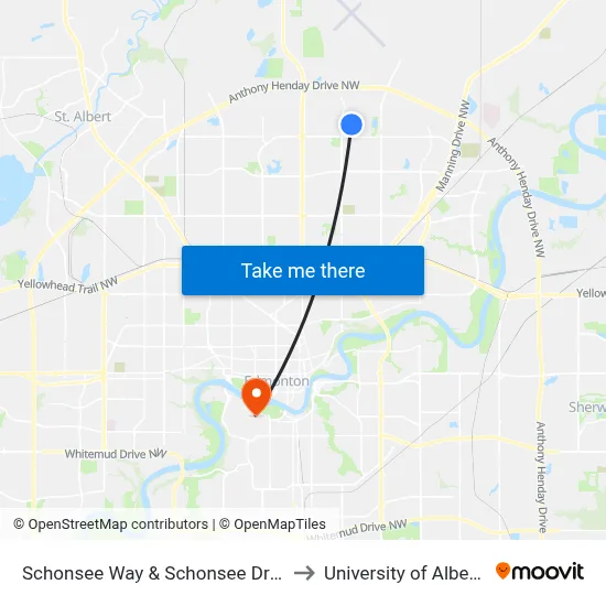 Schonsee Way & Schonsee Drvie to University of Alberta map