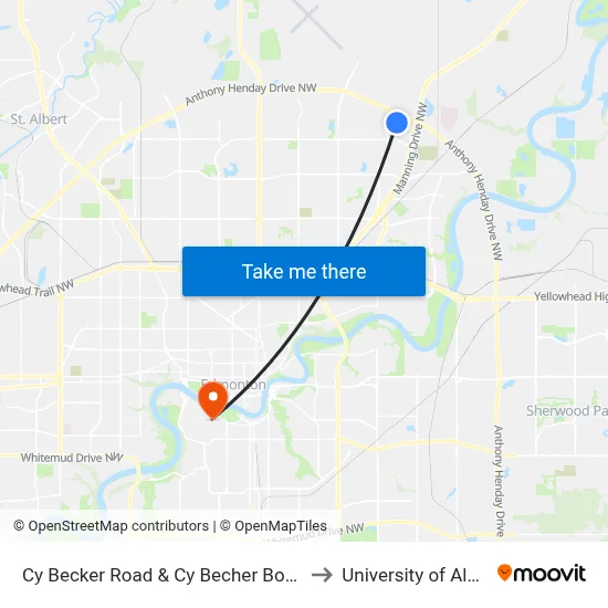 Cy Becker Road & Cy Becher Boulevard to University of Alberta map