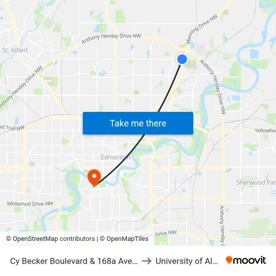 Cy Becker Boulevard & 168a Avenue Sb to University of Alberta map
