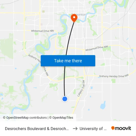 Desrochers Boulevard & Desrochers Gate SW to University of Alberta map
