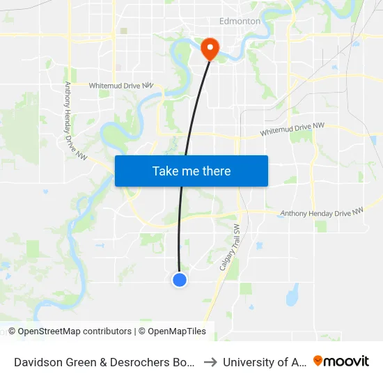 Davidson Green & Desrochers Boulevard SW to University of Alberta map