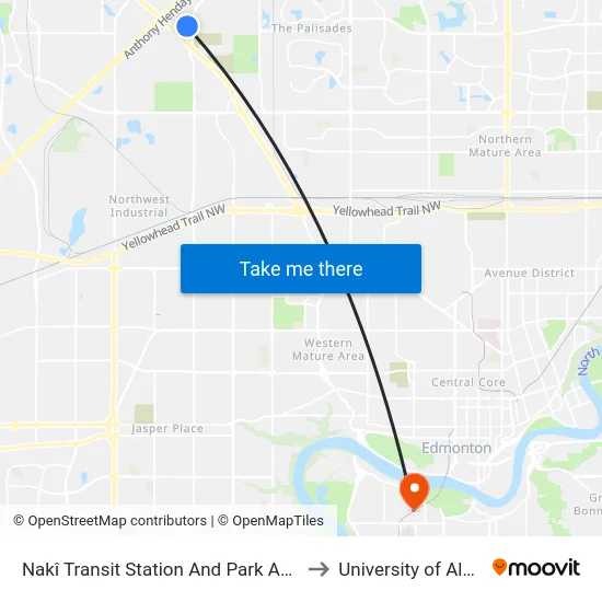 Nakî Transit Station And Park And Ride to University of Alberta map
