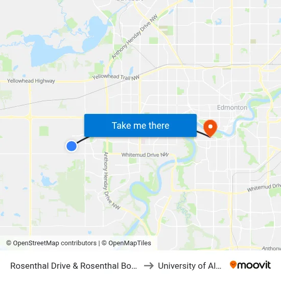 Rosenthal Drive & Rosenthal Boulevard to University of Alberta map