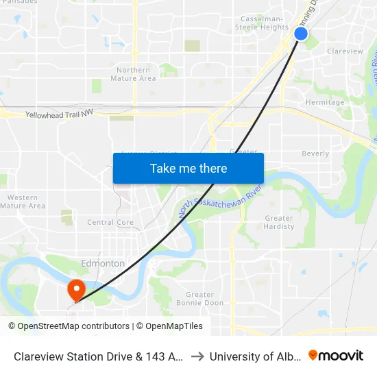 Clareview Station Drive & 143 Avenue to University of Alberta map