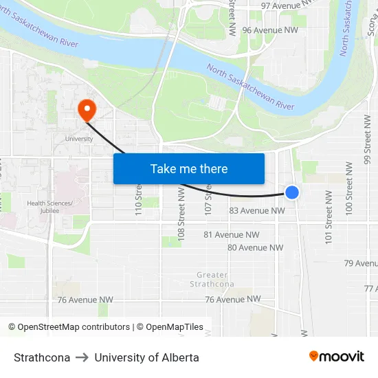 Strathcona to University of Alberta map